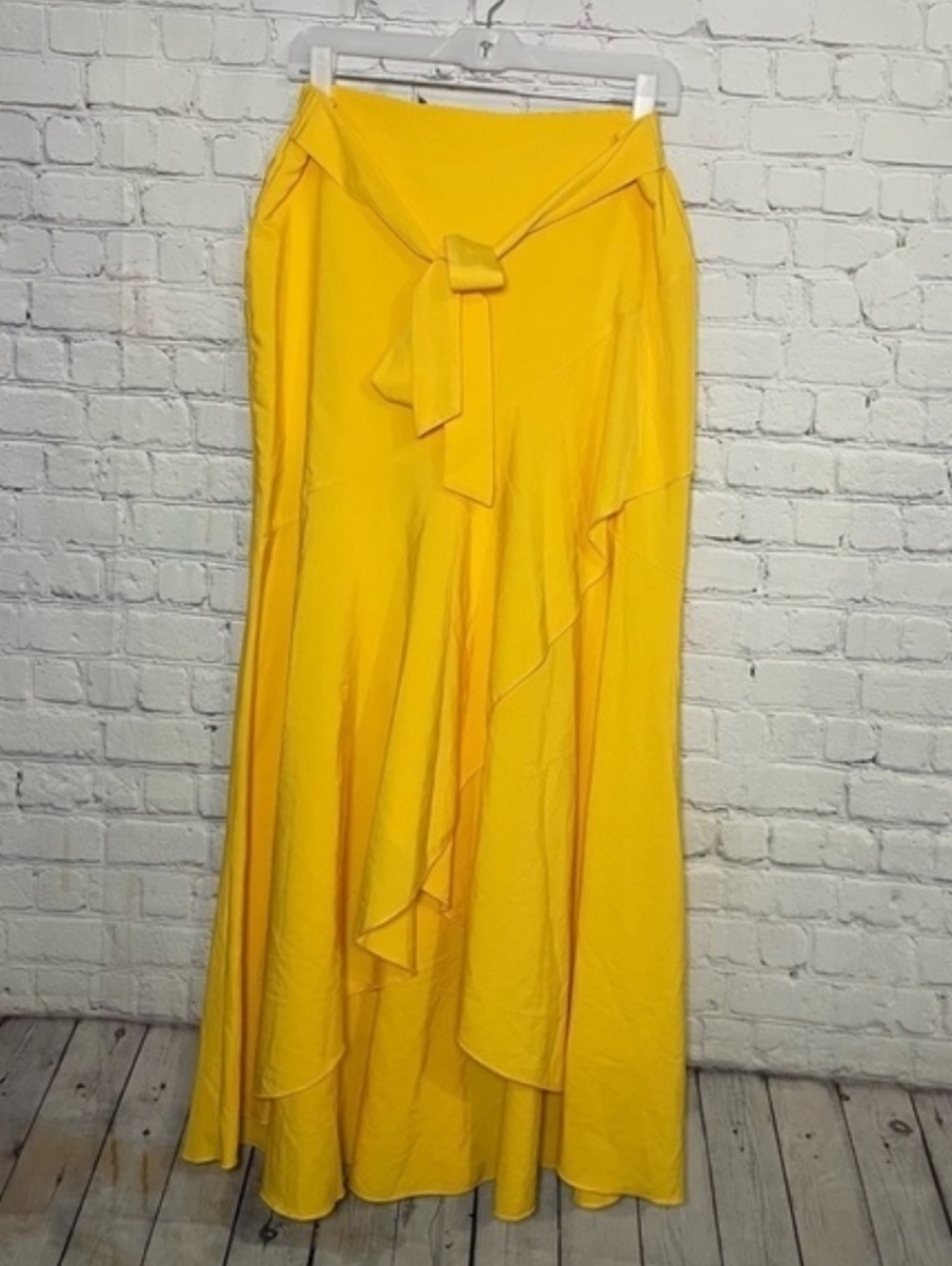 Yellow High Waist Wrap Maxi Skirt Ruffle Hem Large